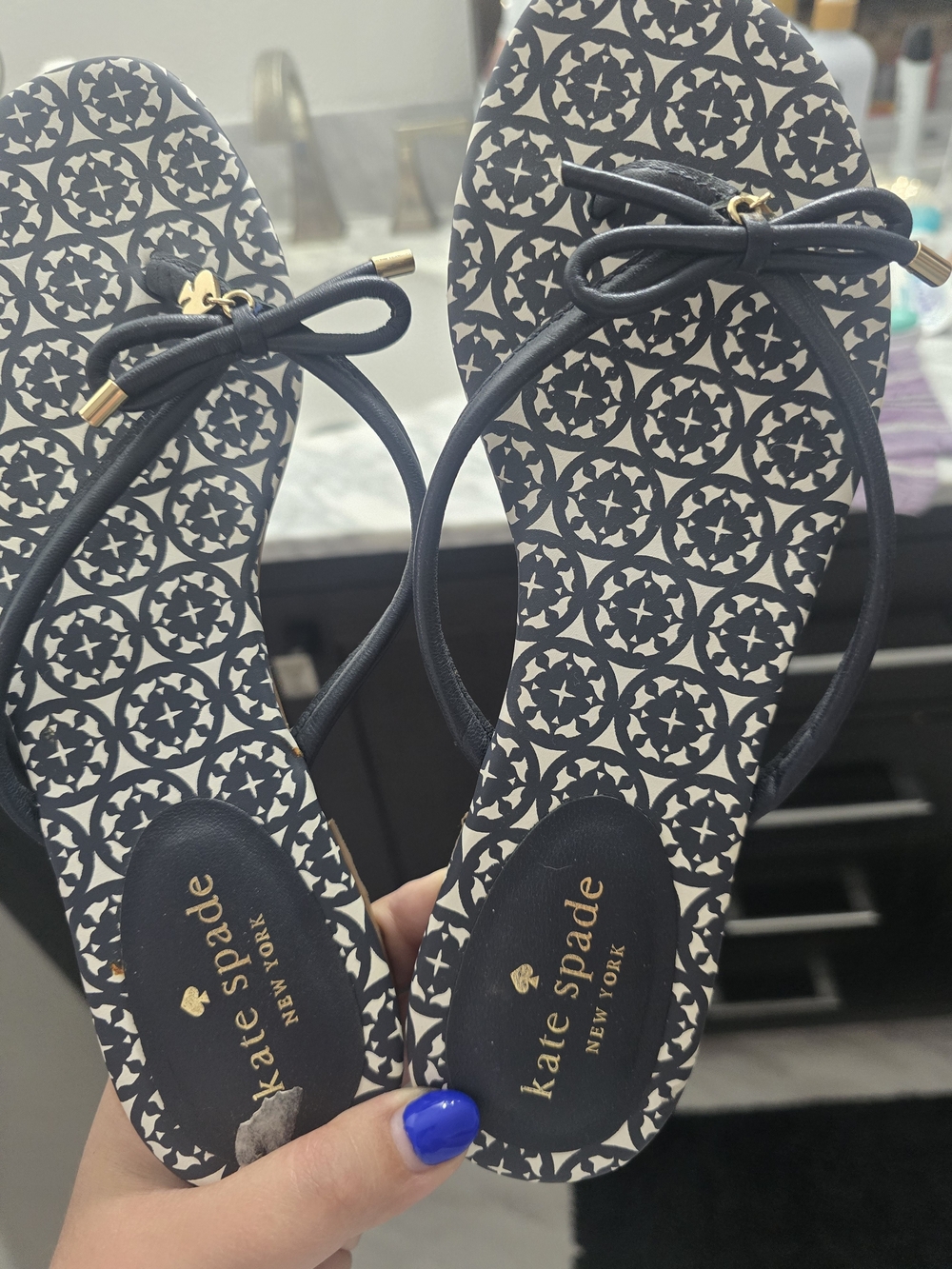 kate spade Navy Bow Flip Flop Sandals